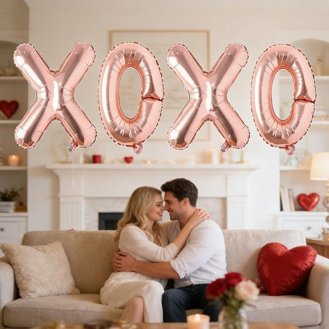 Soochat XOXO Balloons Valentine Letters Mylar Foil Balloons Engagement Valentines Day Wedding Marriage Bridal Shower Birthday Party Decor Photo Props Decorations (Rose Glod)