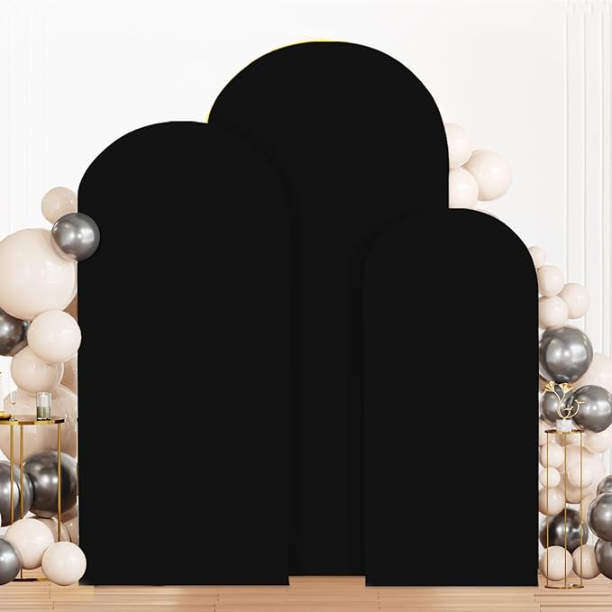 MODFUNS Wedding Arch Set - Black Spandex Arch Covers (4ft, 5ft, 6ft) Round Top Chiara Arch Stand Covers for Birthday & Wedding Ceremony Decor