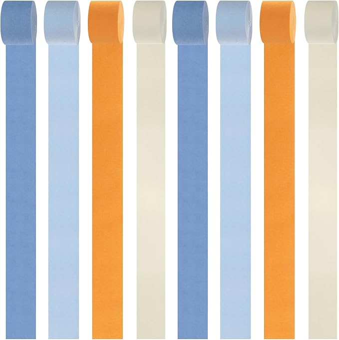 Light-Dusty Blue Beige-Orange Party-Decorations Streamers - 8 Rolls Graduation 2026 Boho Fall Birthday Baby Bridal Shower Crepe Tissue Paper Streamer,Bachelorette Engagement Decor Lasting Surprise