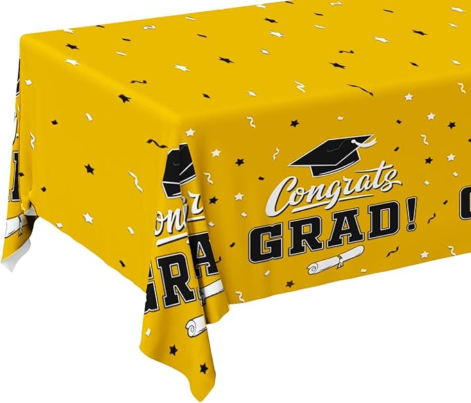 Gatherfun Graduation Party Decorations, Gongrats Grad Tablecover for Graduation Party Supplies, 3 pcs Yellow Table Cloths, 54"x108"