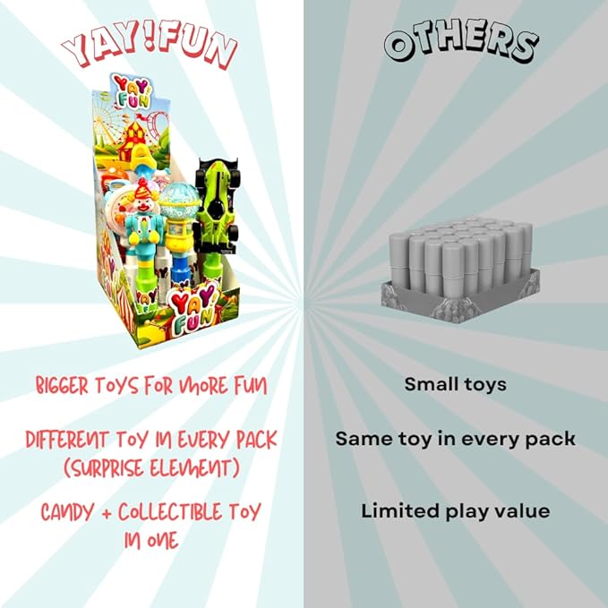 YAY! FUN Party Favors Supplies for Kids, 12Ct Bulk Individually Wrapped Lollipop with Interactive Toys, Perfect for Party Favors, Goodie Bags & Kids Surprise Gifts, Home/ school treasure box, Holiday basket (12 Count)