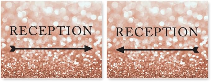 Andaz Press Wedding Party Directional Signs, Glitzy Rose Gold Glitter, 8.5x11-inch, Double-Sided, Reception with Big Arrow, 1-Pack, Bokeh Colored Party Supplies