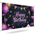 71x43 in Purple and Gold Birthday Party Backdrop, Happy Birthday Banner Decoration, Balloon Party Photography Backdrop, Suitable for Children, Adults, Girls, Ladies, Birthday Party Photo Setup Supplies