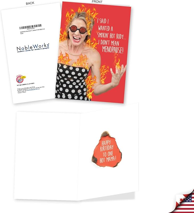 NobleWorks Assortment Pack of 3 Hilarious Birthday Greeting Cards with Envelopes For Women, Her (3 Designs, 1 Each) Hot Flashes VC10013BDG-C1x3