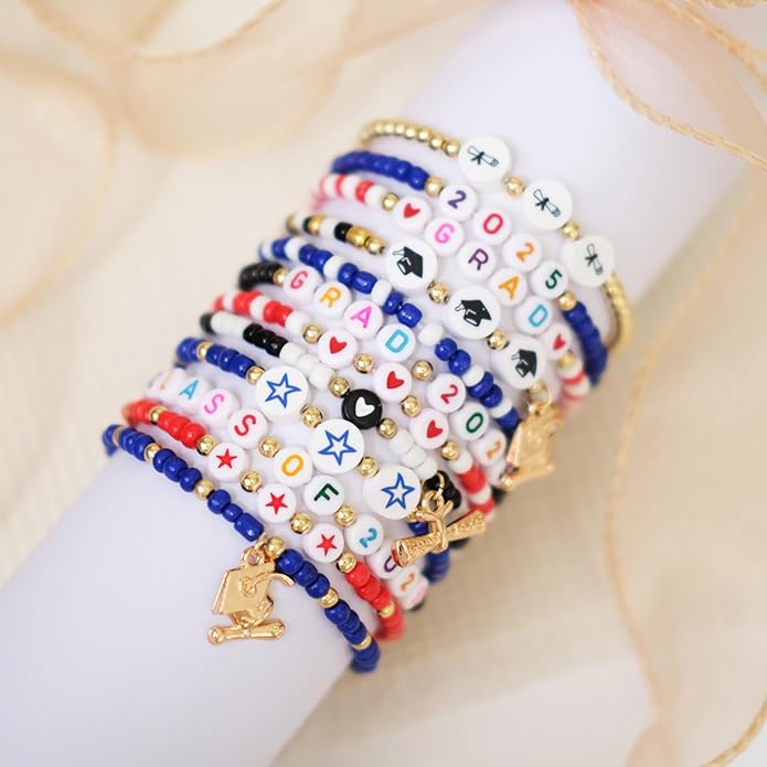 24PCS Class of 2025 Graduation Bracelets Handmade Adjustable Grad Party Jewelry Accessories Bulk