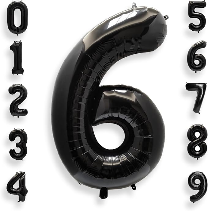 AULE 40 Inch Big Black 6 Balloon Number Large Foil Helium Number Balloons 0-9 Jumbo Giant Happy 6th Birthday Party Decorations for Boy or Girl Huge Mylar Anniversary Party Supplies