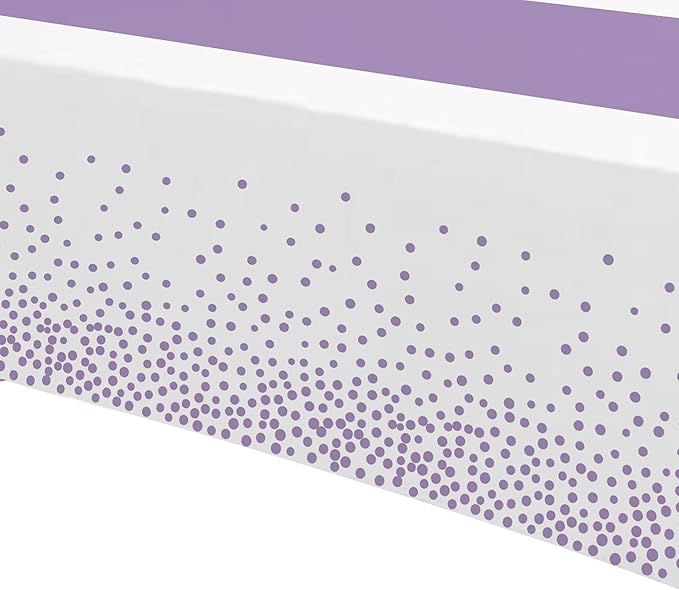 White and Purple Party Decorations Tablecloth, 3 Pack Disposable Purple Dot Table Cover Printed Table Runner for Birthday Baby Bridal Shower Wedding Anniversary Graduation, 86in x 55in