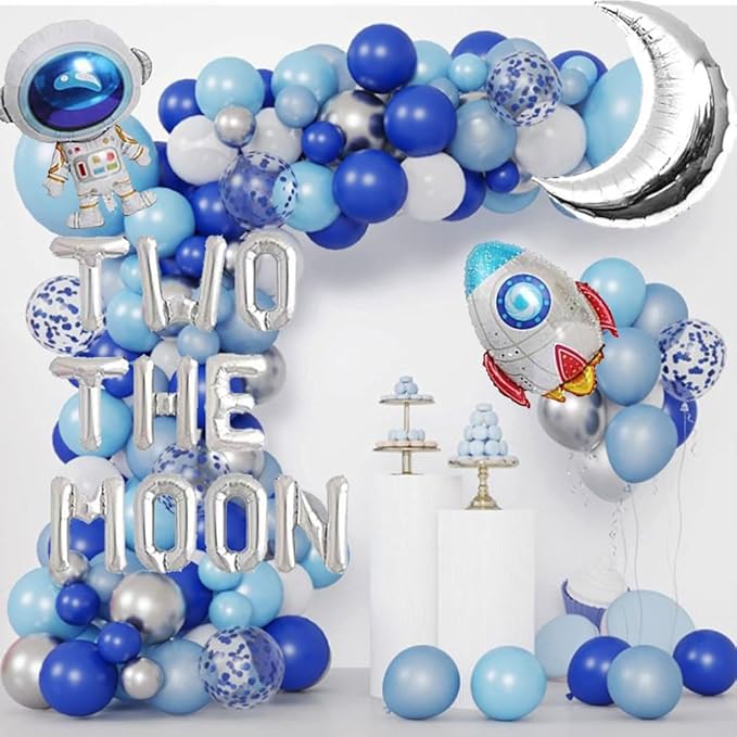 Two The Moon Balloons, 16inch Silver Letter foil Balloons Large Moon Man Robot UFO Theme for 2nd Years Old Brithday Party Supply Decoration