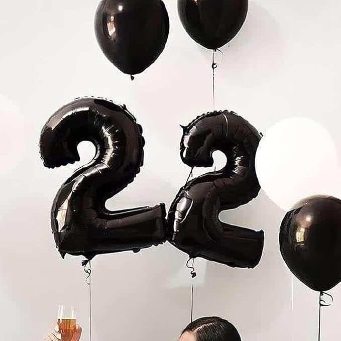 [20 Pcs] 16" Black Foil Number Balloons (2 sets of 0-9) - Mylar Aluminum Hanging Decorations for Graduation, Birthday, Christmas & New Year's Eve Parties