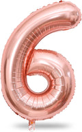 Rose Gold Foil Balloon Number 6, 40'' Giant Self Inflating Number Balloons Set 0-9, Large Number 6 Helium Balloon for Girls Women 6th Birthday Graduation Anniversary Party Decorations Supplies