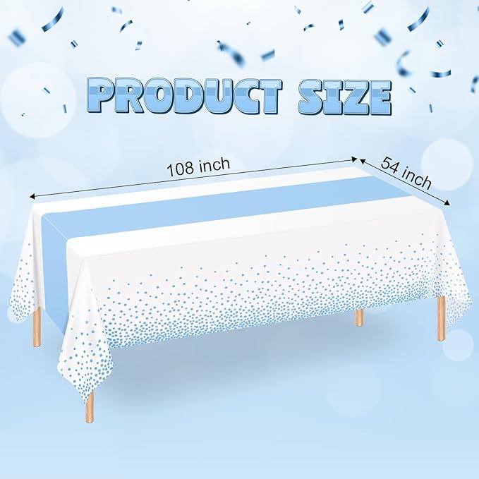 WNINK 2 Pack White and Light Blue Tablecloths, Light Blue Disposable Plastic Waterproof Table Cover, 54" x 108", for Birthday, Baby Shower，Wedding, Bridal Shower, Picnic Camping Parties