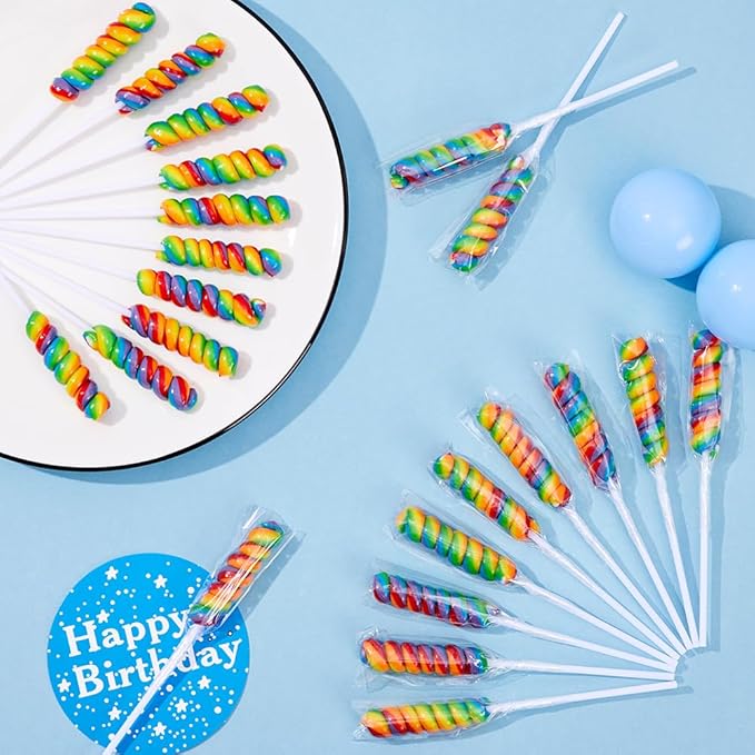 Twisty Lollipop, Rainbow Twist Lollipops Individually Wrapped Bulk, Kid's Lollipops Candy for Birthday, 12g Mixed Fruit Flavor 30 Pack