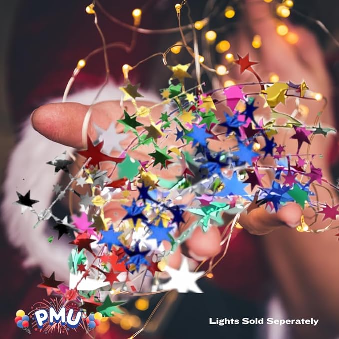 PMU 75 Ft Star Wire Shiny Garland Multi Color - Halloween, Christmas Party, Wedding, Birthday, Festive Home Decoration Ornament Multi Color (3pc-25Ft Each)