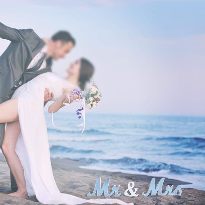 Mr Mrs Sign for Wedding Table,Mr and Mrs Wooden Letters,Large Mr. & Mrs.Party Decoration Items,Head Table Wedding Wood Letter,Blue, 12.5x7x2.5 inches