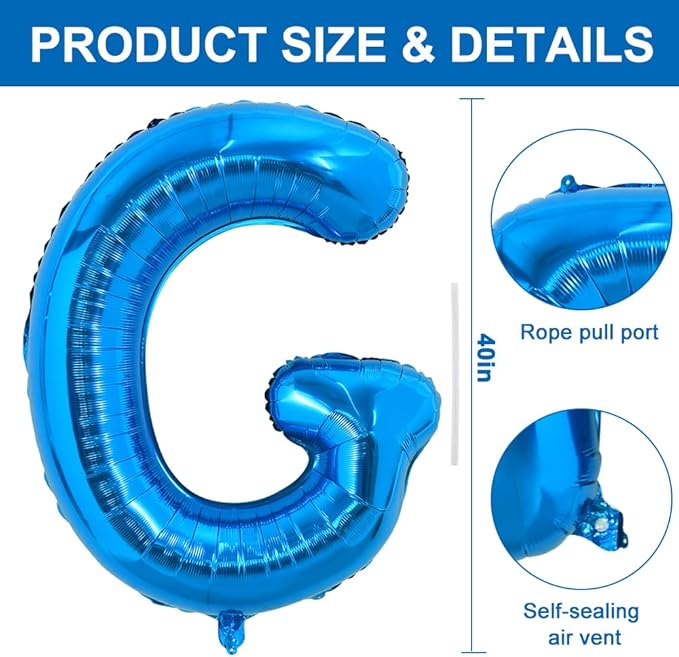 TONIFUL 40 Inch Large Blue Letter G Balloons Giant Alphabet Letter Balloons,Foil Mylar Big Balloons for 2026 Graduation Birthday Party Anniversary New Year Graduation Supplies Decorations
