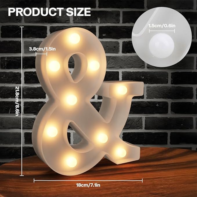 Marquee Lights - 26 Alphabet LED Letters, Battery Powered, White Plastic, Night Light for Engagement Party, Wedding, Baby Shower, Birthday