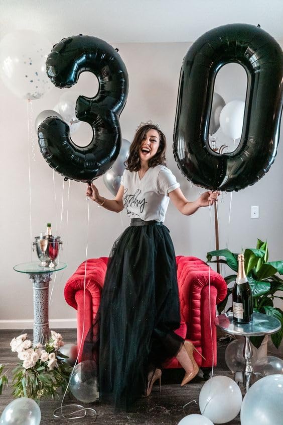 30 Balloon Number, Black Number 30th Birthday Balloons 40 Inch, 30 Years Old Black Birthday Decorations for Men Women, 30th Anniversary Decorations