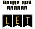 Andaz Press Faux Gold Glitter on Black Funny Alcohol Party Banner Decorations, Let's Get Nauti, Anchor Graphic, Approx 5-Feet, 1-Set, Wedding Bridal Shower Bachelorette Colored Hanging Pennant Decor