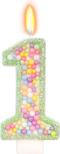 Birthday Candles - Number 1 Candle, Colorful Macaron Candles for Boys/Girls, Green Cake Decorations, Dinosaur Themed Party Supplies