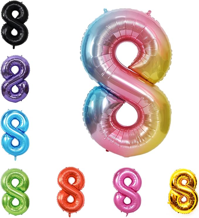 YPSelected 40 Inch Gradient Color Large Foil Helium Number Balloon Birthday Wedding Party 0-9 (Rainbow, 8)