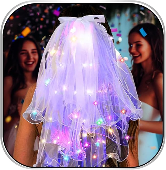 Light up Veil Short Bow Veils Wedding Bridal Veil for Bachelorette Party Veils Hair Accessories for Women