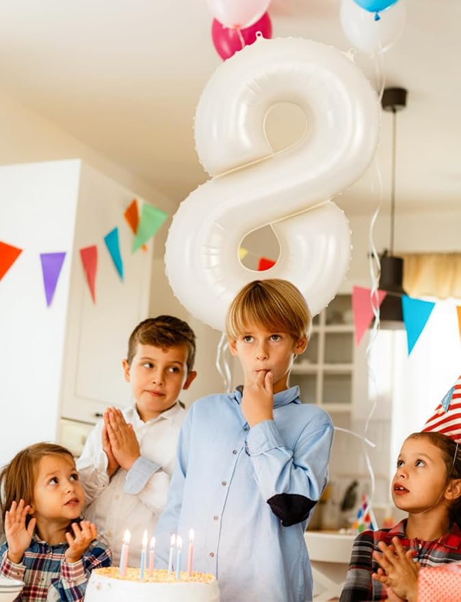 Cream Number 8 Balloons – 40 Inch Giant Foil Number Balloon, Light Cream Number Balloon for Birthday Anniversary Baby Shower Party Decorations