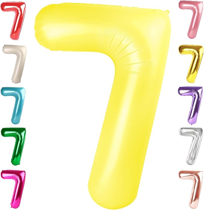 40 Inch Number 7 Balloon, Yellow Seven Birthday Decor, 7 17 27 70 Year Old Balloon Number for Engagement, Wedding, Graduations
