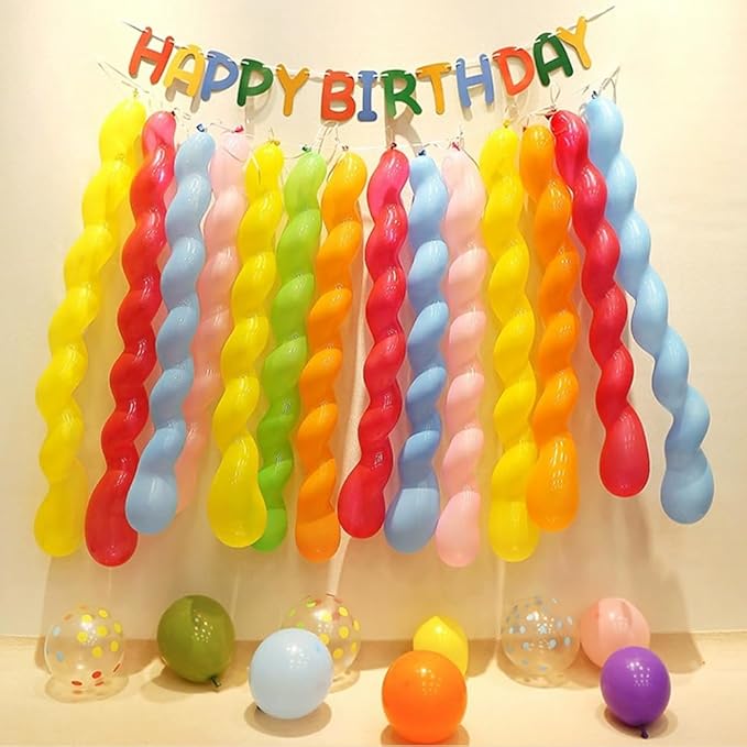 Spiral Latex Balloons, Multicolor Party Decorations, Assorted Colors, Twist Shape 100 pcs for Children's Birthday Decoration (100)
