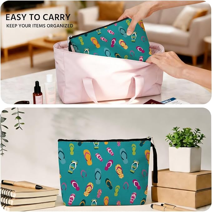 Makeup Bag Slipper Gifts for Beach Vacation Essentials Beach Holiday Cruise Essentials Makeup Bag for Women beach Lover Gifts for Girls Sister Friends Christmas Birthday Gift Slipper Cosmetic Bags