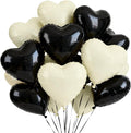 TONIFUL 30Pcs 18 Inch Black Cream White Balloons Black Cream White Heart Shape Foil Mylar Banners Decoration for Birthday Valentine's Day Wedding Bridal Shower Anniversary Engagement Party Supplies