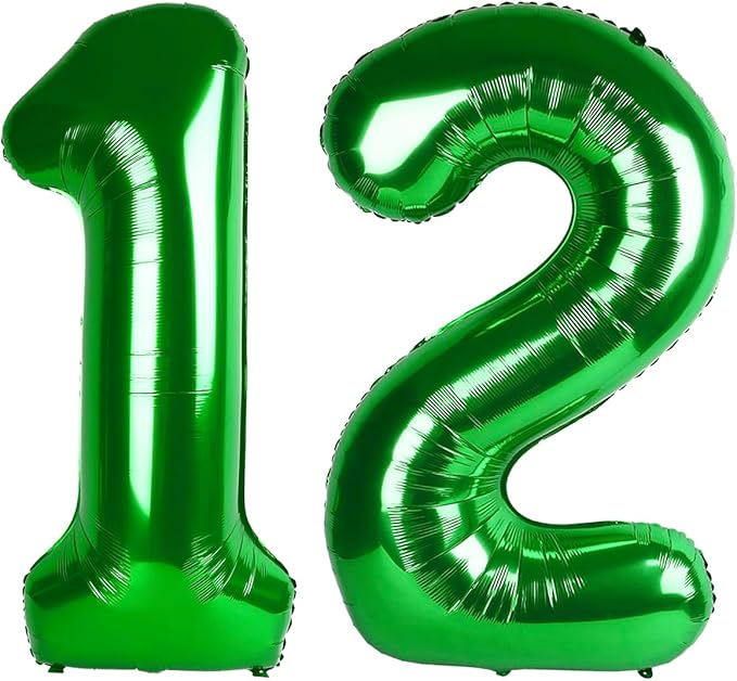 Number 12 Balloons, Balloons for Woman Man 12th Dark Green Birthday Party Decoration, 40 Inch Foil Number Ballon for 12, 21 Anniversary, Bridal Shower, Graduation, Valentine's Day, Easter