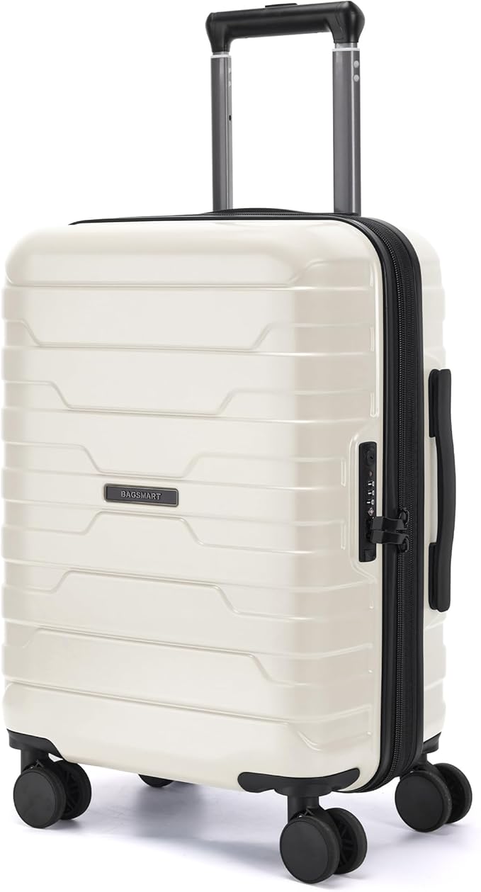 BAGSMART Carry On Luggage 22x14x9 Airline Approved with Spinner Wheels,Lightweight 20 Inch Luggage with TSA Lock,Expandable Hard Shell Carry On Suitcases for Men Women,White