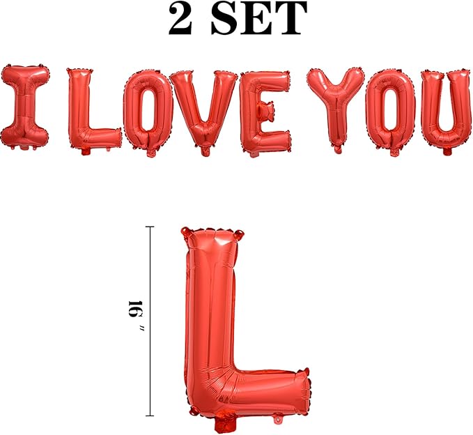 2 Set 16Pcs Red I LOVE YOU Letter Balloons 16in Balloon Foil Letter Decorations Party Decor Red Letter Balloons I LOVE YOU Party Supplies