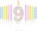 MTLEE Number 9 Birthday Candle with 12 Pcs Spiral Candles for Girls Macaron Pastel Rainbow Unicorn Pink Cake Topper for Sweet Theme Party Decoration
