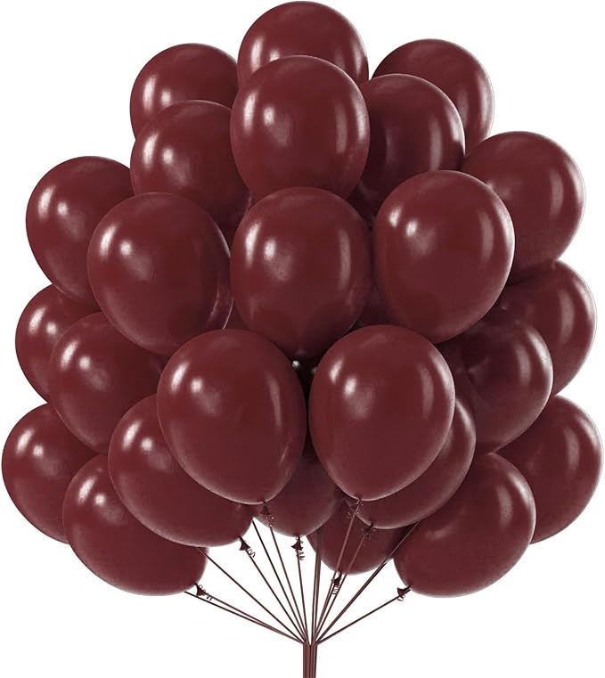 PartyWoo Burgundy Balloons 50pcs 12 Inch Dark Chestnut Red Maroon Helium Balloons for Graduation Wedding Thanksgiving Birthday Bachelorette Citizenship Strawberry Theme Party Decorations Red-Y62