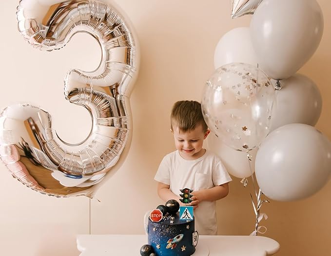 40 Inch Large Silver Number 3 Letter Balloon, Alphabet Letter Mylar Foil Helium Big Number Balloons for Birthday Anniversary Party Graduations Festival Decorations