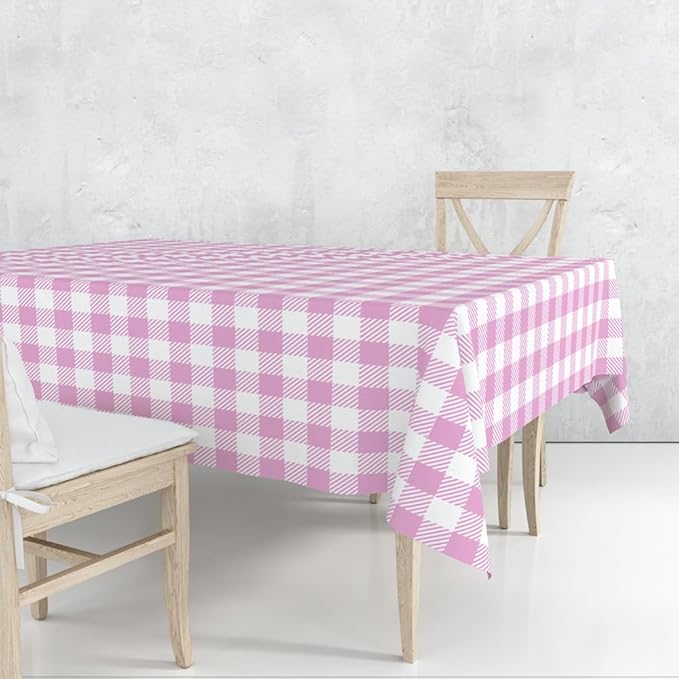 3 Pack Purple Gingham Tablecloths, 54 X 108Inch Disposable Party Table Covers Scalloped Purple Checkered Table Cloth Waterproof Purple White Tablecloth for Birthday Barbecue Tea Party Wedding