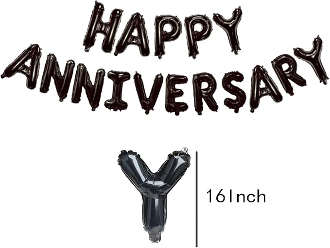 Black Happy Anniversary Balloons,Happy Anniversary Party Decorations 16Inch