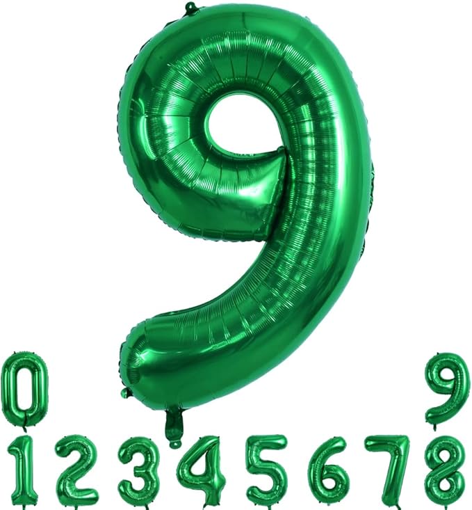 TONIFUL 40 Inch Dark Green Large Numbers Balloon 0-9 Birthday Party Decorations,Foil Mylar Big Number 9 Balloon Digital 9 for Birthday Party,Wedding, Bridal Shower Engagement Photo Shoot, Anniversary
