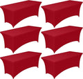 Pureegg Spandex Tablecloth 6ft - 6 Pack, Fitted and Stretch Table Cover for Rectangle Tables, Wrinkle-Resistant and Secure Fabric for Outdoor, Picnic, Party, Wedding, Banquet and Birthday, Red