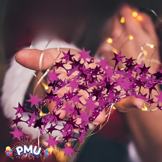 PMU 150 Ft Star Wire Shiny Garland Hot Pink - Halloween, Christmas Party, Wedding, Birthday, Festive Home Decoration Ornament Hot Pink (6pc-25Ft Each)