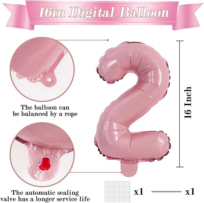 TONIFUL Balloons 16 Inch Pink 0-9 Number Mylar Foil Balloons 10 Pcs Custom digitalal Balloons for 2026 New Year Eve Birthday Party Engagement Graduations Anniversary Baby Shower