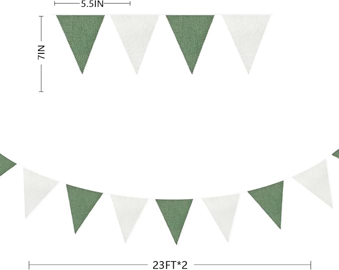 46Ft Green White Party Decorations Sage Green White Burlap Banner Triangle Pennant Flag Linen Bunting Garland Streamers for Jungle Safari Birthday Wedding Golf Baby Shower Summer Party Decorations