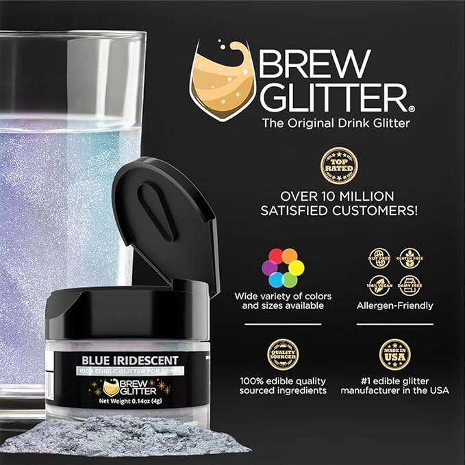 Brew Glitter Edible Glitter for Drinks, Cocktails, Beer, Garnish & Beverages (Iridescent Blue, 4 Grams)