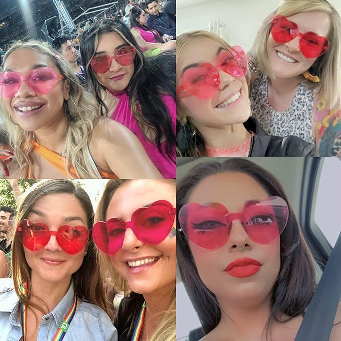 4E's Novelty 2 Pack Heart Shaped Sunglasses for Women - Trendy Glasses for Valentines, Mardi Gras, Men Party Outfit Accessory