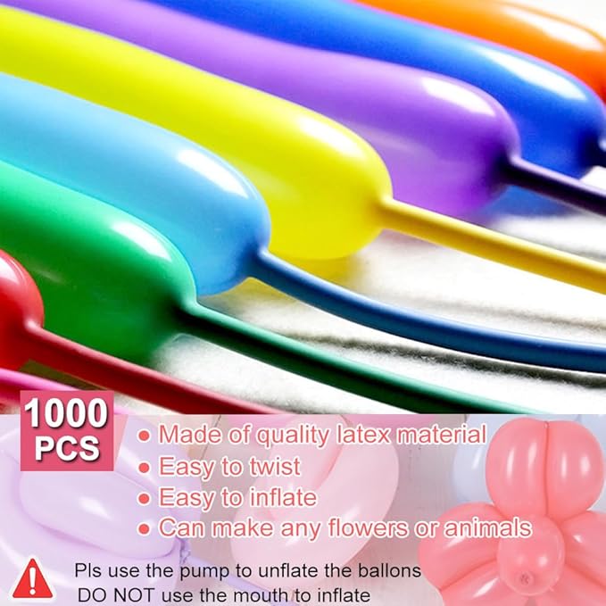 1000Pcs 260 Long Balloons, Twisting Animal Balloons Assorted Color - Thickening Latex Magic Long Balloon for Animals Modeling Wedding Birthday Party Decorations