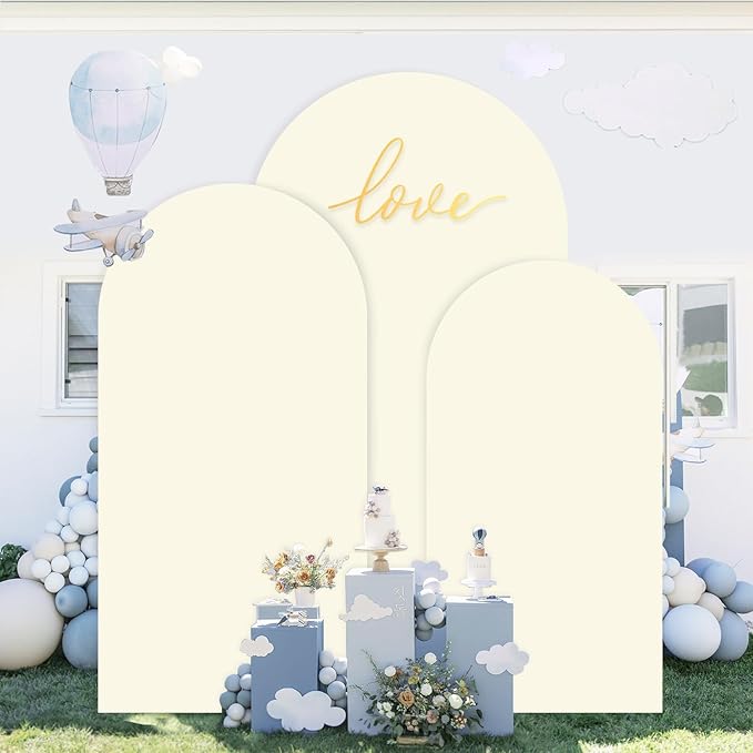 Ivory Wedding Arch Cover Set of 3 Stretchy Arch Backdrop Cover 4FT, 5FT, 6FT Cover for Arch Backdrop Spandex Fitted Wedding Arch Stand Covers for Birthday Party Ceremony Banquet Decor