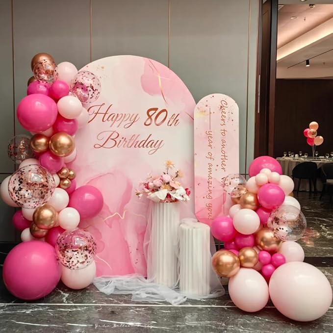 Pink Balloon Garland Arch Kit, 141Pcs Different Shades of Pink Balloons with Rose Gold Confetti for Mother's Day Bridal Baby Shower Birthday Princess Wedding Party Decorations