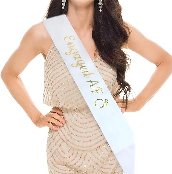 Luwigs Engaged AF Sash with Gold Lettering Wedding Party Bachelorette Engagement Party Bridal Shower Party Favors Decorations Supplies (White)
