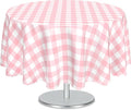 Mulbozy 2 Pcs Pink Gingham Round Tablecloth, 84 inches Disposable Plastic Pink and White Checkered Circle Table Covers for Baby Shower Wedding Bridal Shower Birthday Party Decorations